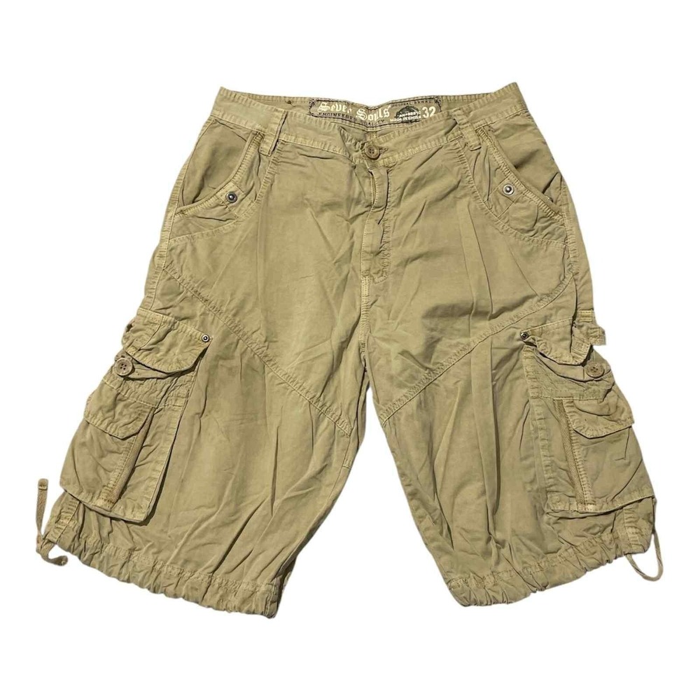 Seven Souls Cargo Shorts Mens 32 Khaki Multi Pocket Utility Outdoor‎ Drawstring
